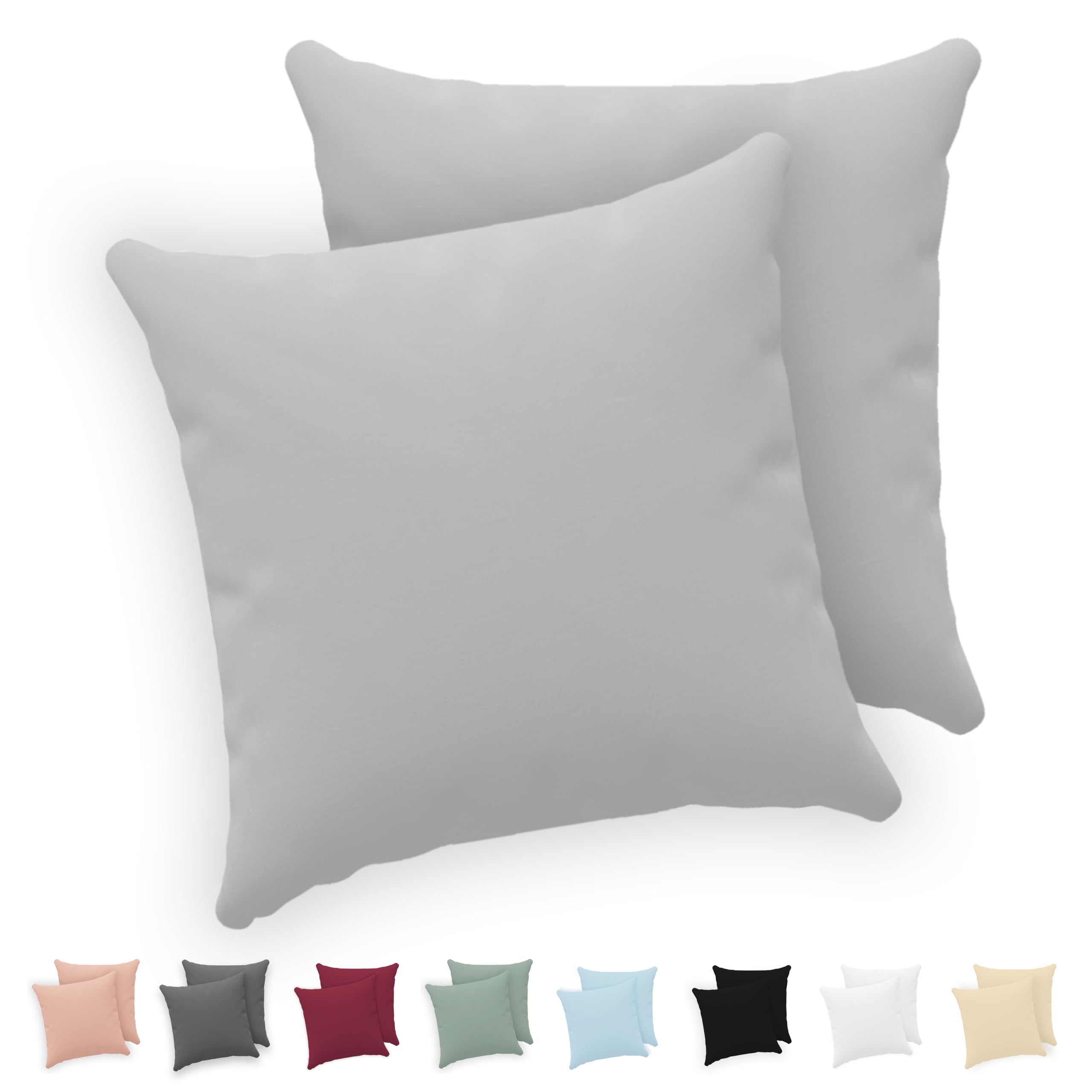 Twinzen® Funda Almohada 50x50 (Juego de 2) - Gris - 100% Algodon Jersey - Funda de Almohada Algodon - Funda Cojin para Cama - Protector de Almohada con Cremallera