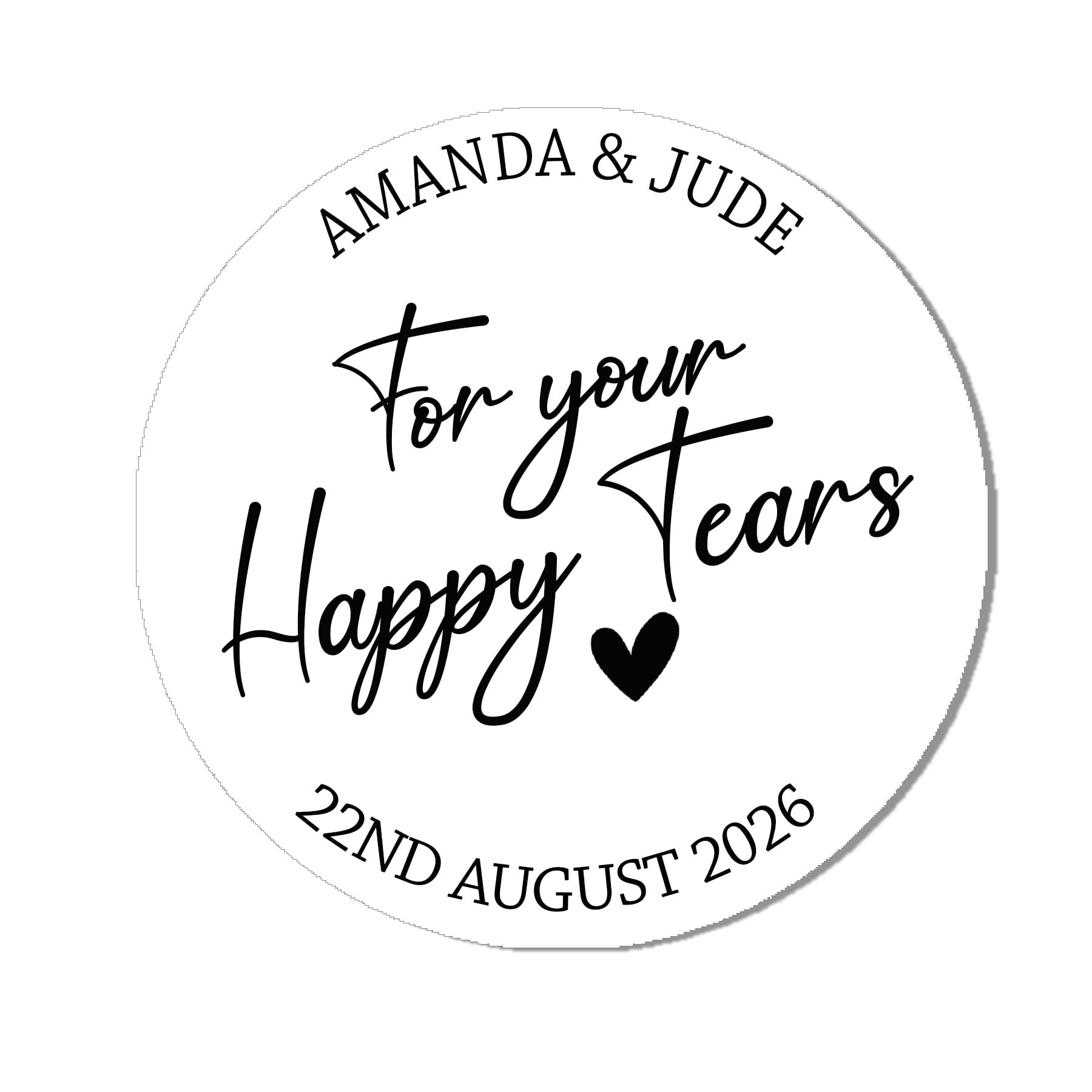 Personalised Happy tears Tissue Stickers x 35 (37mm) Round Labels for a Wedding Favor Gift - 35 White Happy Tears Stickers