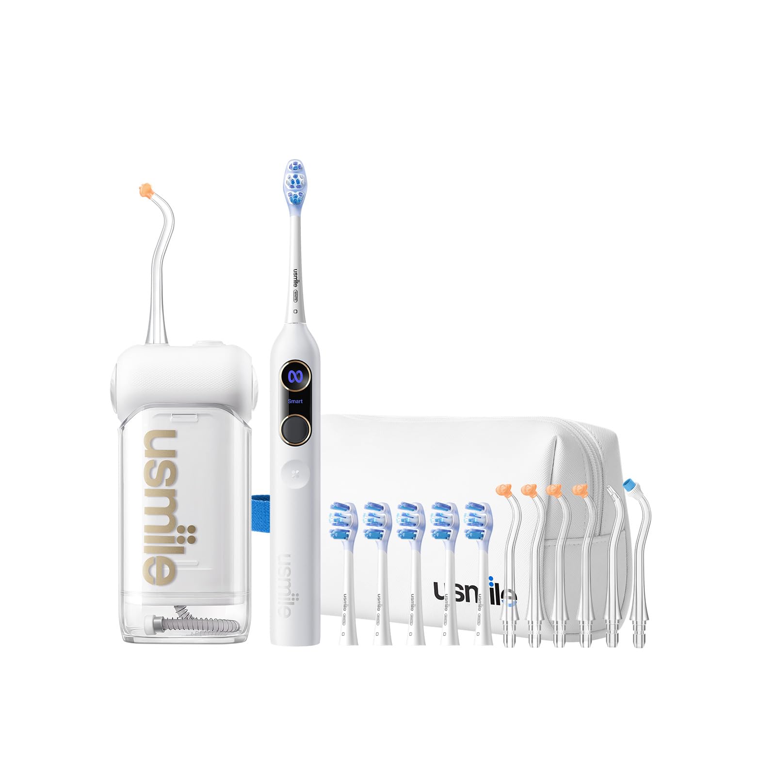 5-in-1 Bundle usmile C10 Portable Water Flosser White Y20 PRO AI Smart Electric Toothbrush White S-Type Nozzles Replacement