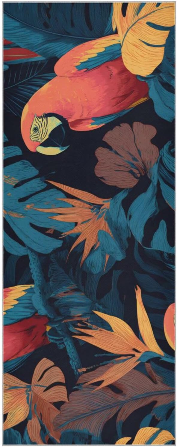 Yoga Mat Towel with Silicone Grip Dot Parrots Leaf – 73"x27" Non-Slip Sweat Absorbent Microfiber Yoga Towel for Home Gym Studio