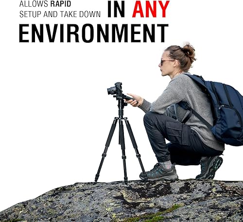 Miniatura 3 de Vidpro VentureMaxx AT-77 - Trípode de viaje profesional de aluminio de 77 pulgadas y monopie en uno con cabeza de bola, unidad de trípode completa