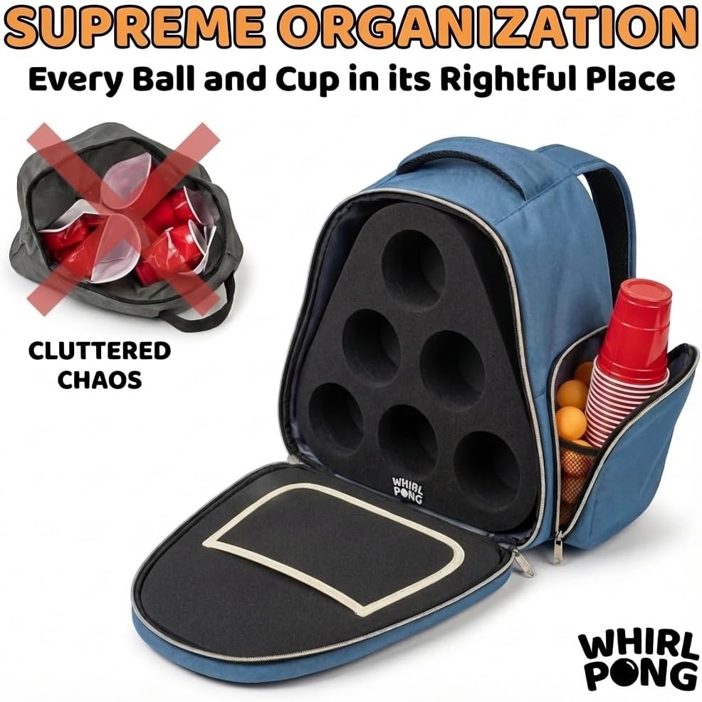 Backpack – Official Carry Case for Whirl Pong Set | Tailgate & Party Storage Bag with Padded Straps, Breathable Vent, Durable Construction & Extra Compartments for Balls, Cups & Accessories