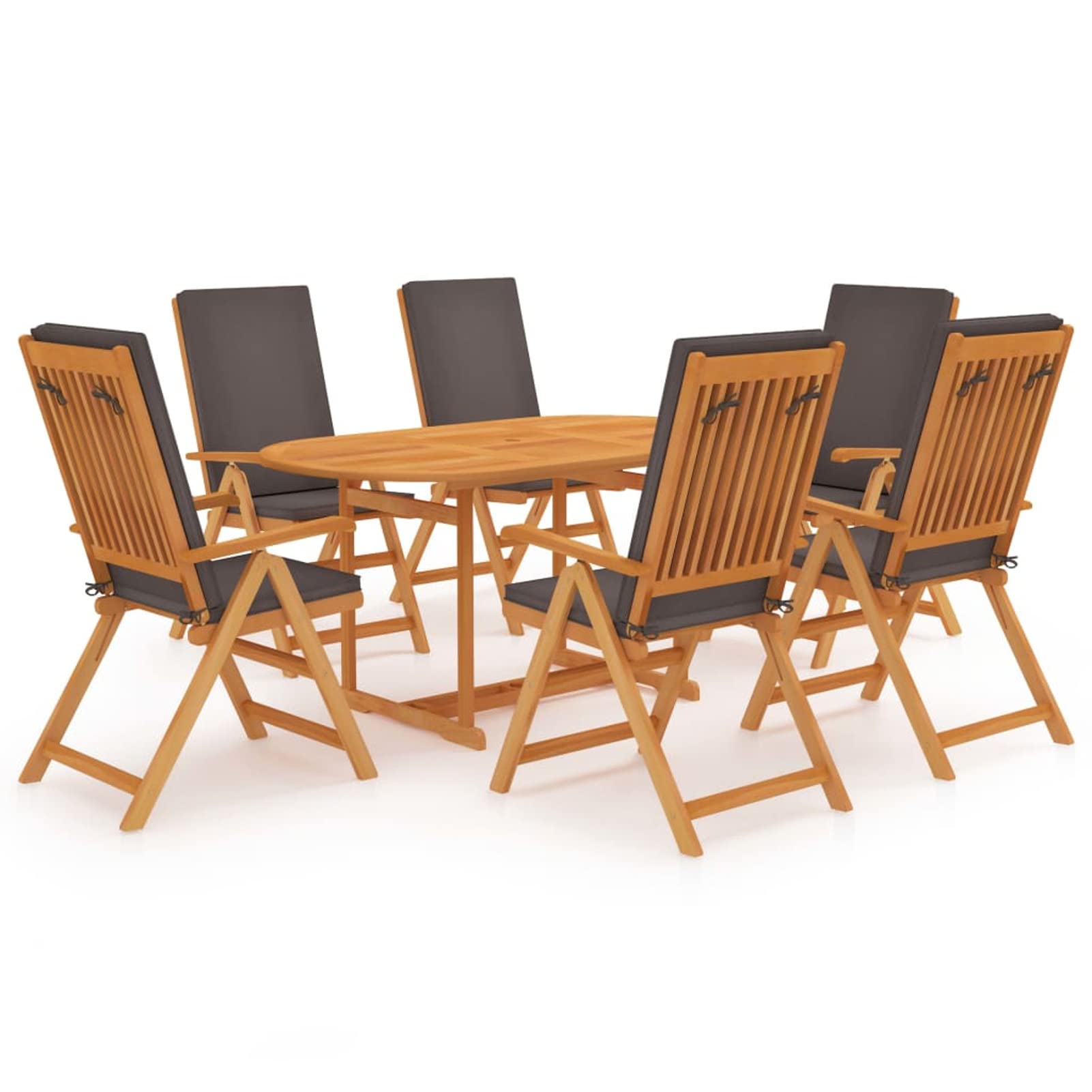 ZEYUAN Set de Comedor para jardín 7 Piezas Teca Maciza y Cojines, Mesa Y Sillas Terraza, Conjunto Mesa Y Sillas Jardin, Conjuntos De Muebles De Jardín, Muebles Jardin Exterior, Gris