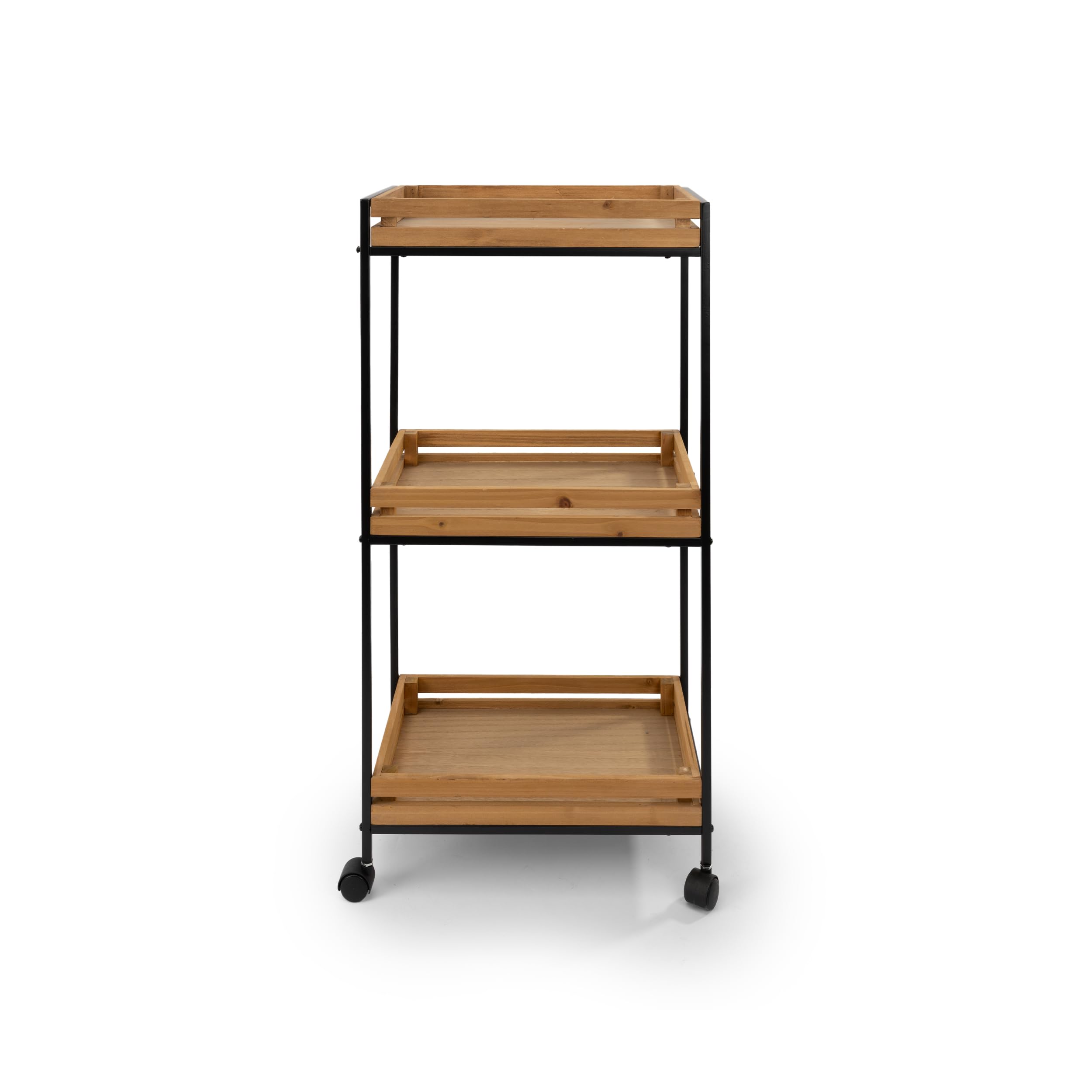 Chariot de rangement en bois et métal multifonction 35 x 23 x 73 cm avec 3 étagères - Meuble auxiliaire de rangement idéal pour salle de bain, cuisine, salon