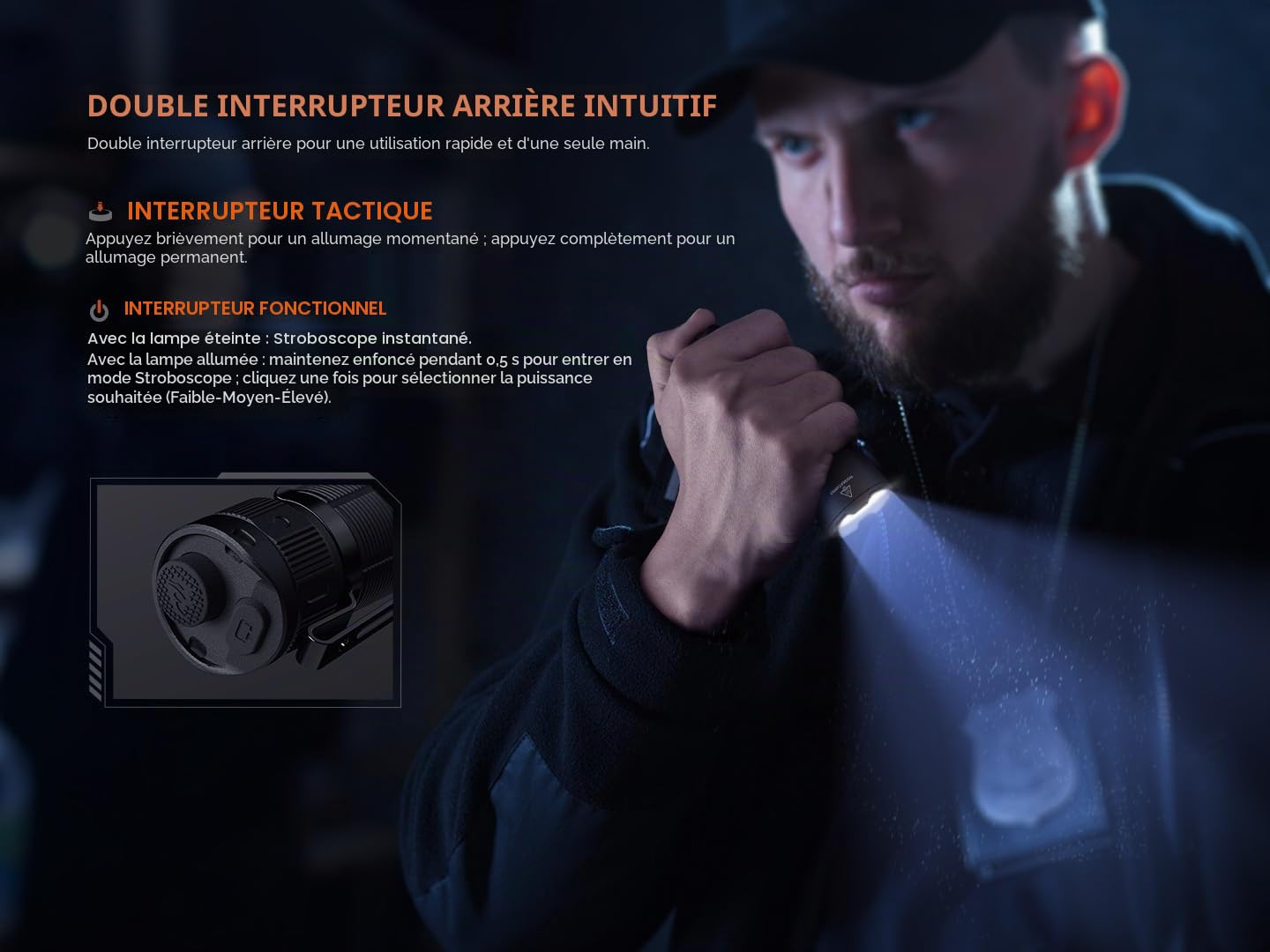 fenix TK05R Lampe torche tactique/de sécurité rechargeable ultra compacte à longue portée | 1000 lumens | 450 m | 14,5 heures maximum | batterie 1100 mAh | double interrupteur arrière | USB-C | IP68,