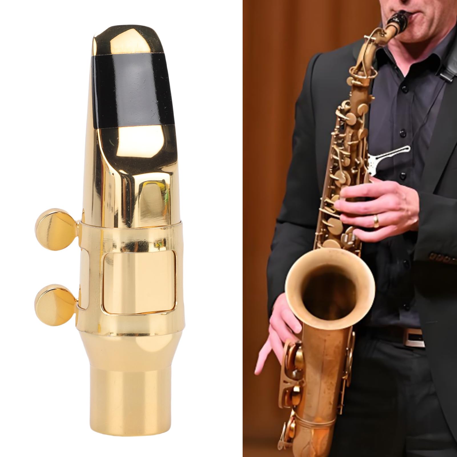Bocchino Sassofono Alto Set C-6, Bocchino in Ottone Oro in Ottone con Legatura del Cappuccio e Borsa