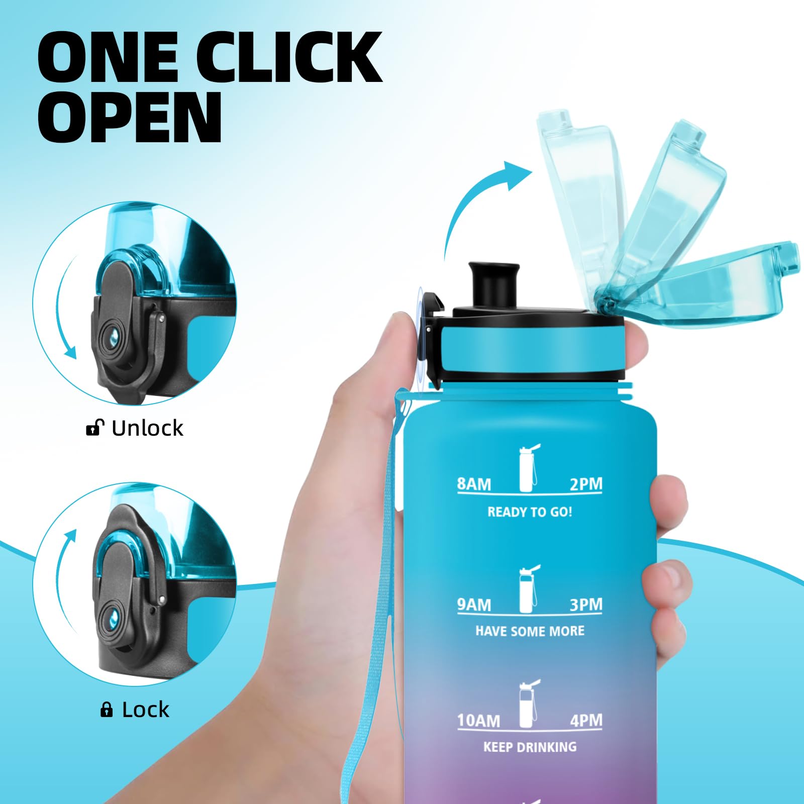 Borraccia, 1,5 Litri Prova di Perdite, Borraccia Palestra, Sportiva Tempo, Boraccia Motivazionale, con Filtro, Borracce, Bottiglia Acqua per Scuola, Campeggio, Yoga, Ufficio