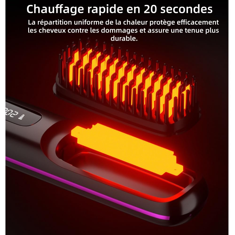 Seykia Brosse à Lisser, 3 réglages de température,Rechargeable USB, avec Écran LED,On peut l'emporter partout avec soi, pour les voyages