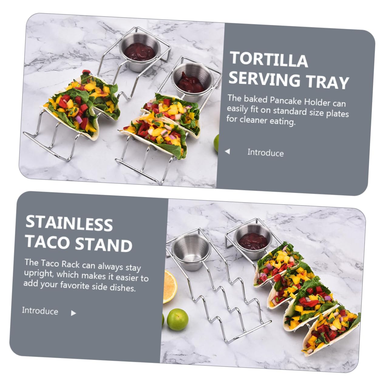 AUTSUPPL Stainless Steel Pancake Rack Taco Rack with Seasoning Cup Taco Holder Stainless Taco Stand Taco Stand up Holder Support for Burritos Tortilla Cooling Stand Booties Taco Tray Silver