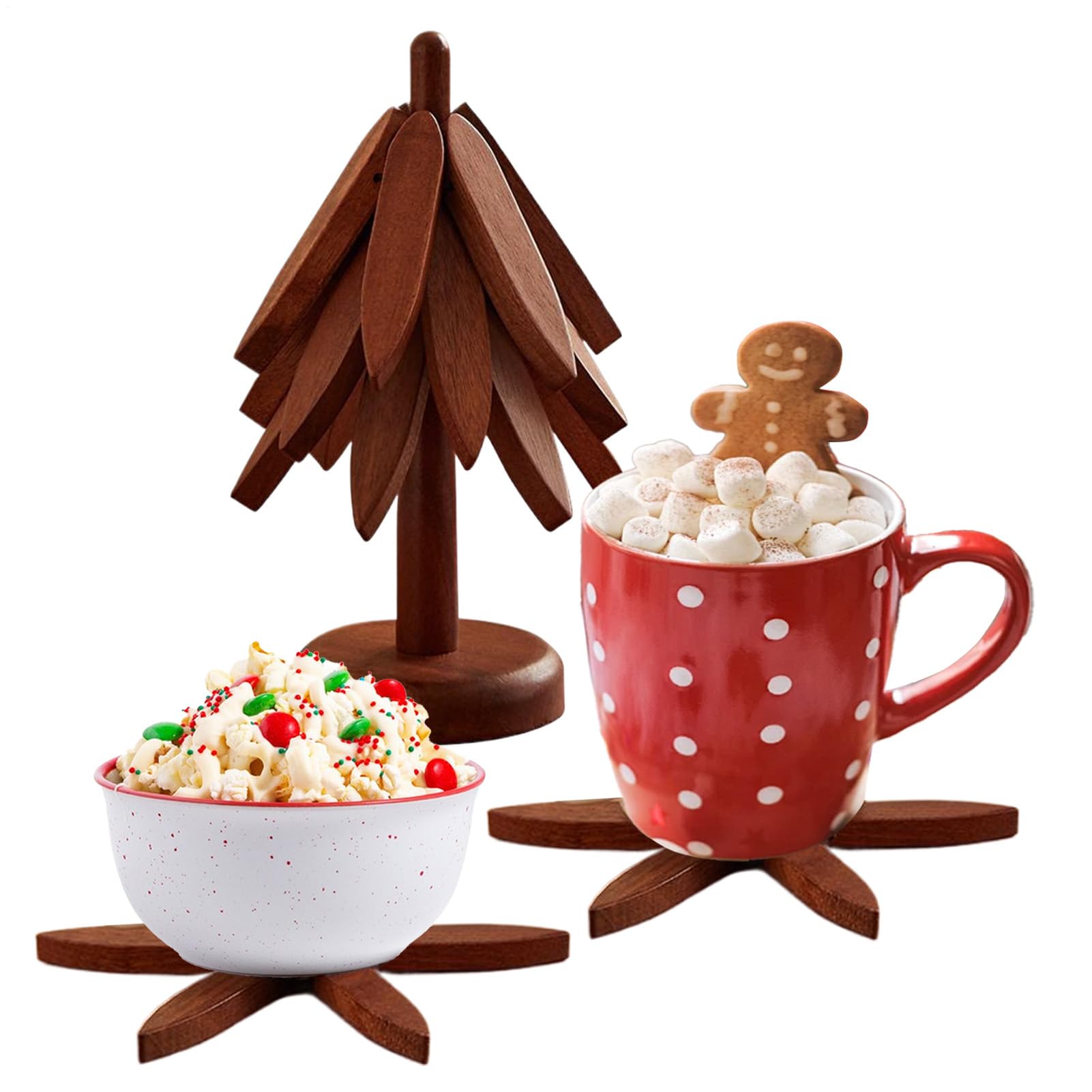 Dessous de plat sapin de Noël bois pour assiettes et verre de table