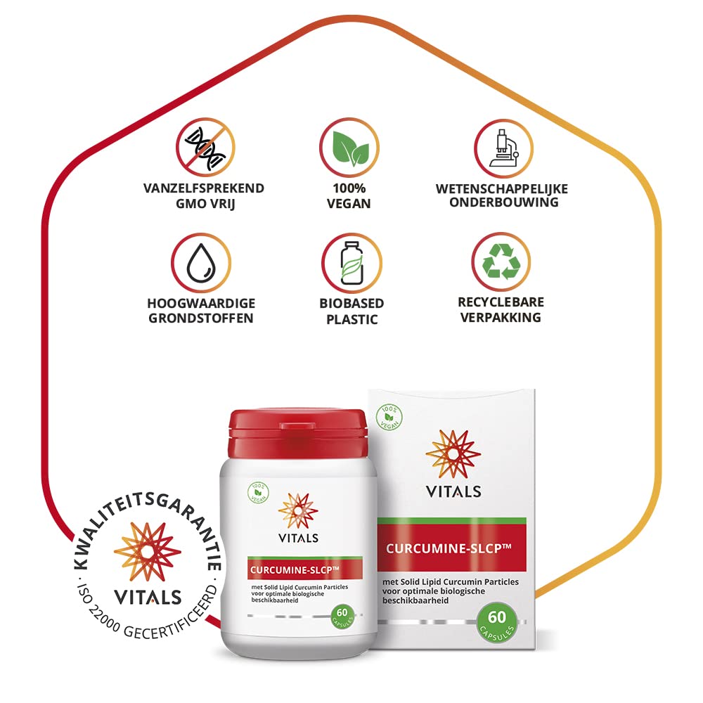 Vitals Curcumin SLCP - 60 Kapseln, vegan. Mit Solid Lipid Curcumin Particles (SLCP) für optimale Bioverfügbarkeit. Für Entzündungshemmung