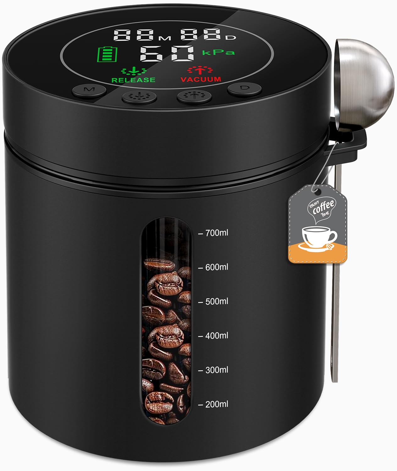 Automatic Vacuum Coffee Canister, 0.8L Coffee Container with LED Display
