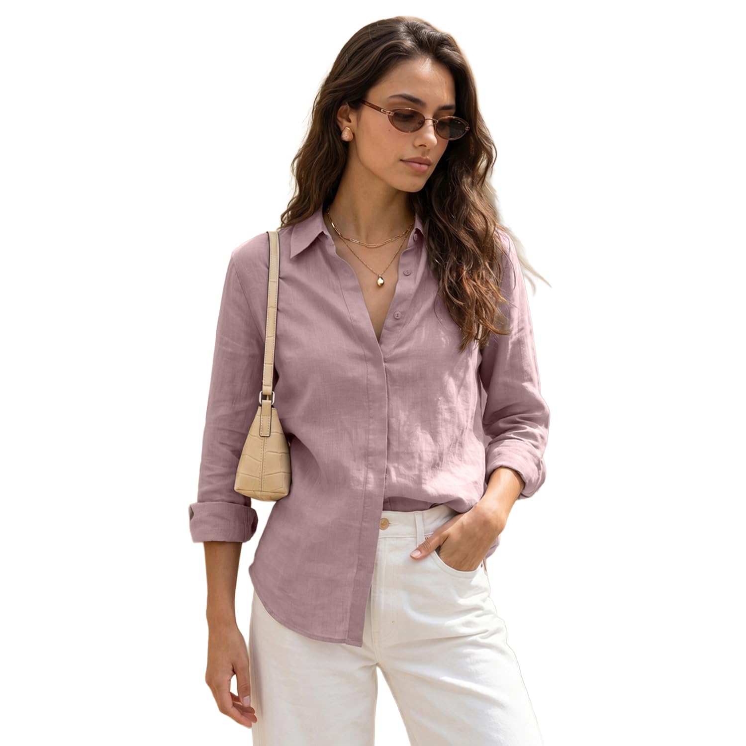 urbano fashion Women's Lyocell Full Sleeve Relaxed Fit Concealed Placket Casual Solid Shirt with Regular Collar-picture-26