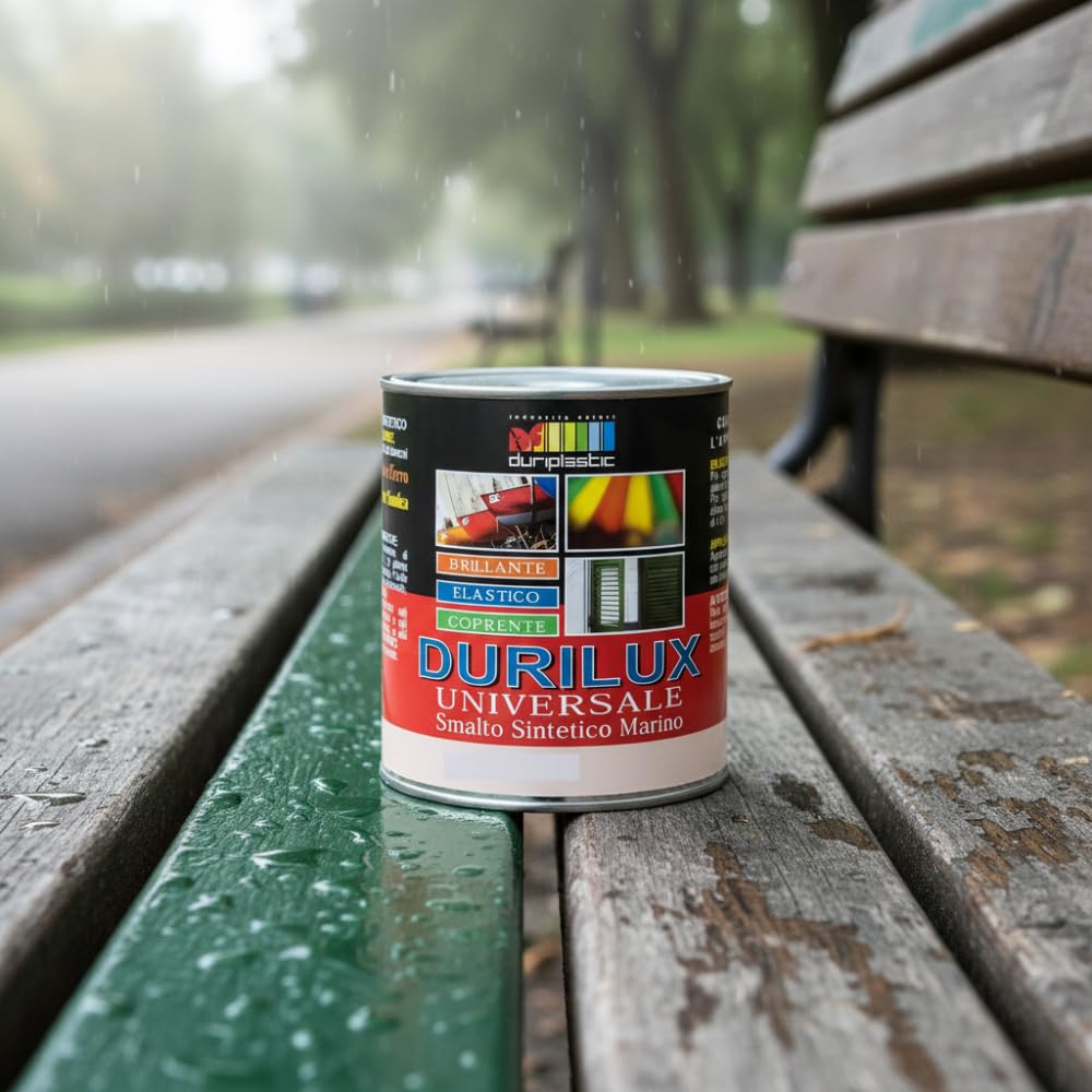 Durilux Smalto Universale Sintetico Marino Lucido, Protezione per Legno e Ferro, Finitura Brillante, Resistente agli Agenti Atmosferici, Bosco 524 Ral 6005 (2,5 L)