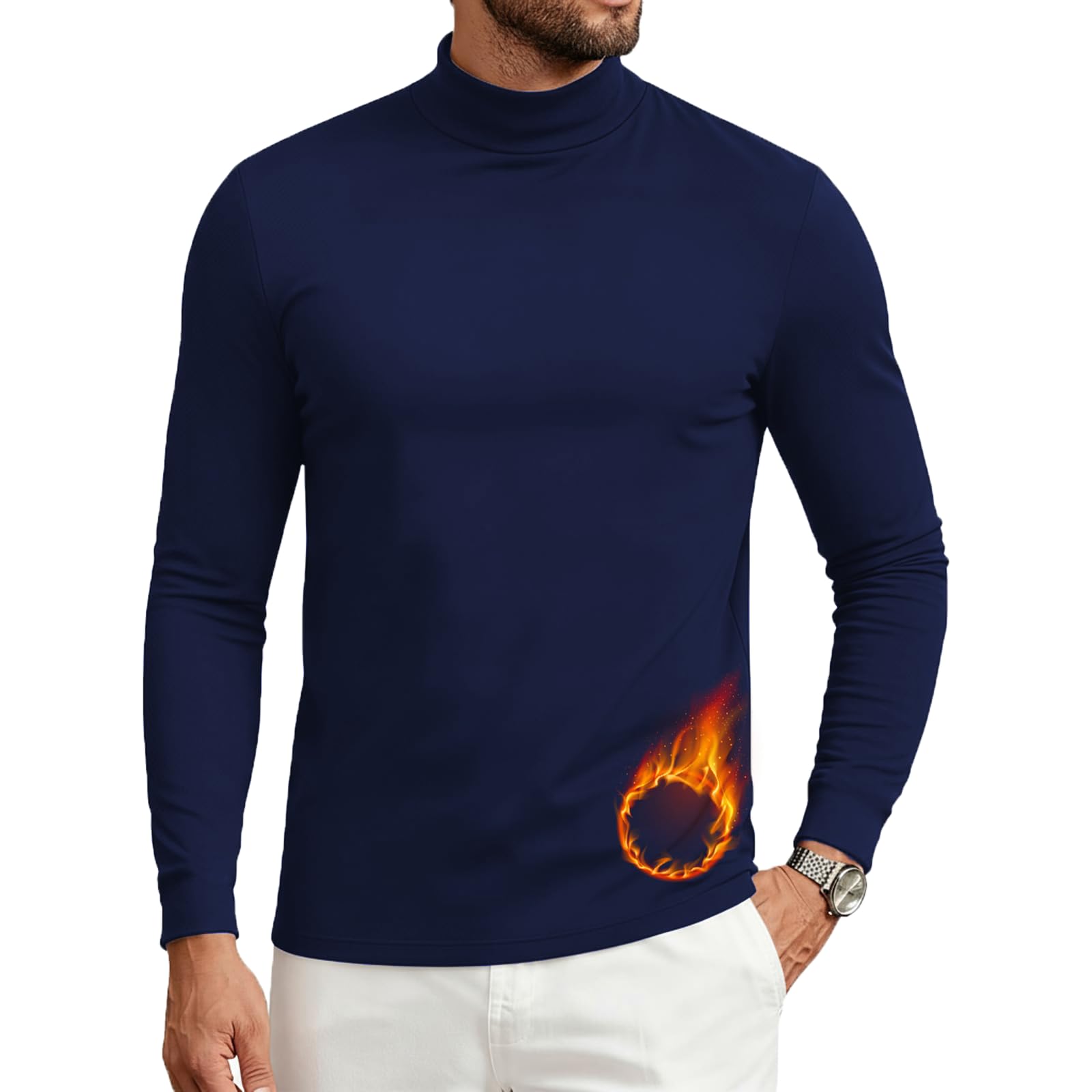 PINSPARK Thermoshirt Herren Langarm Rollkragen Innenfleece Funktionsshirt Winter Thermo Unterhemd Outdoor Skiunterwäsche Fitness Langarmshirt Atmungsaktiv Thermo Unterwäsche