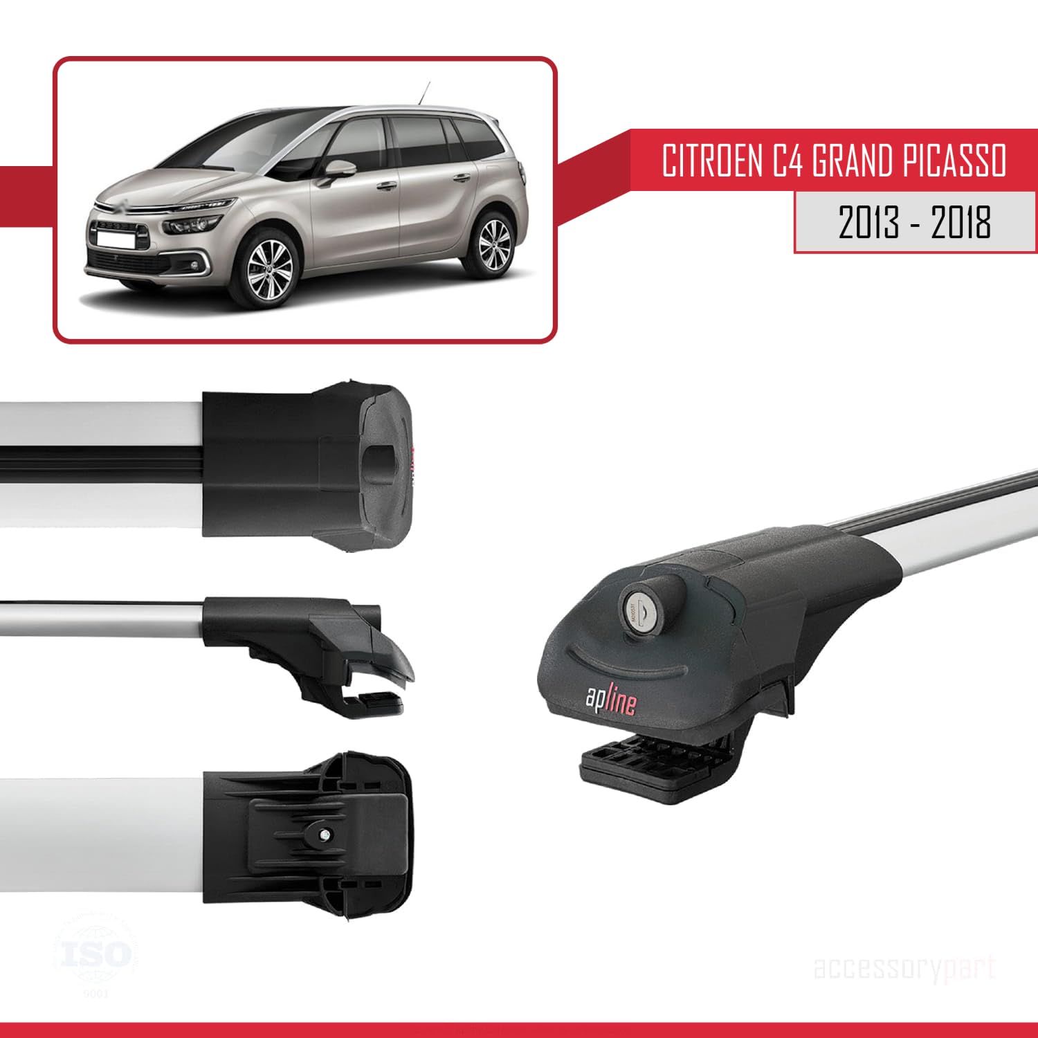 Compatible con Citroen C4 Grand Picasso 2013-2018 Modelo Ace-1 Barra de Techo Auto Portaequipajes Barras Transversales Gris Aluminio 2 Barras