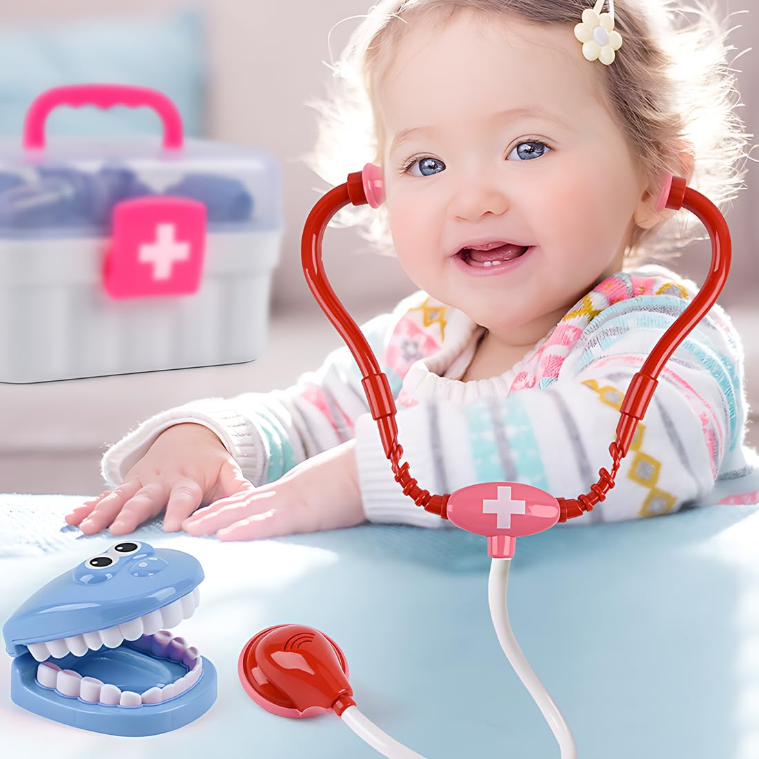 GXGM Set da 9 pezzi kit dottoressa bambina, valigetta dottore bambini,Dentista Giocattolo,Gioco Dentista Bambini Con Attrezzi Per Dentisti,Giochi Di Ruolo Bambini 3 Anni