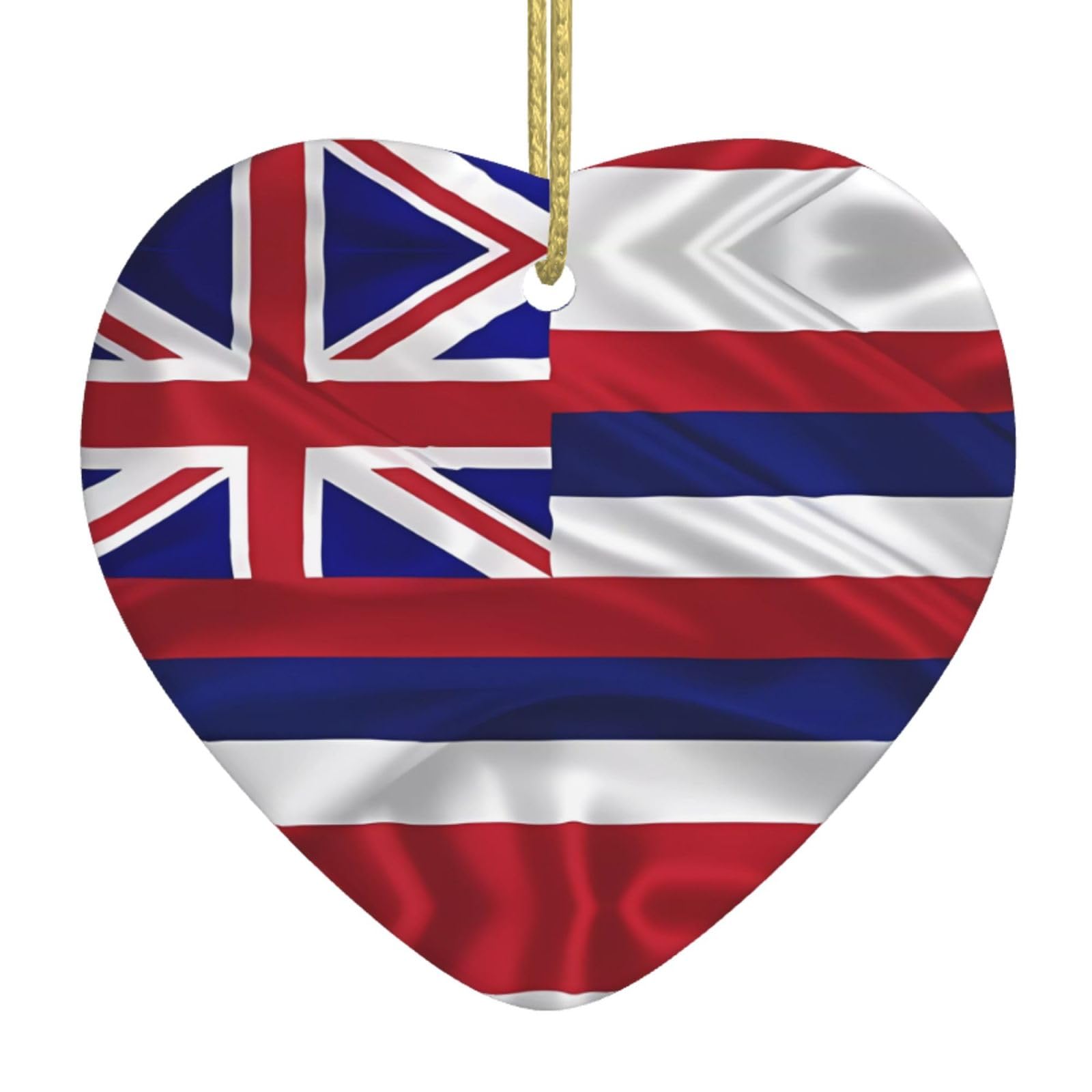 Flag of Hawaii American Ceramic Christmas Heart Pendant with Silk Thread, Christmas Tree Home Decoration