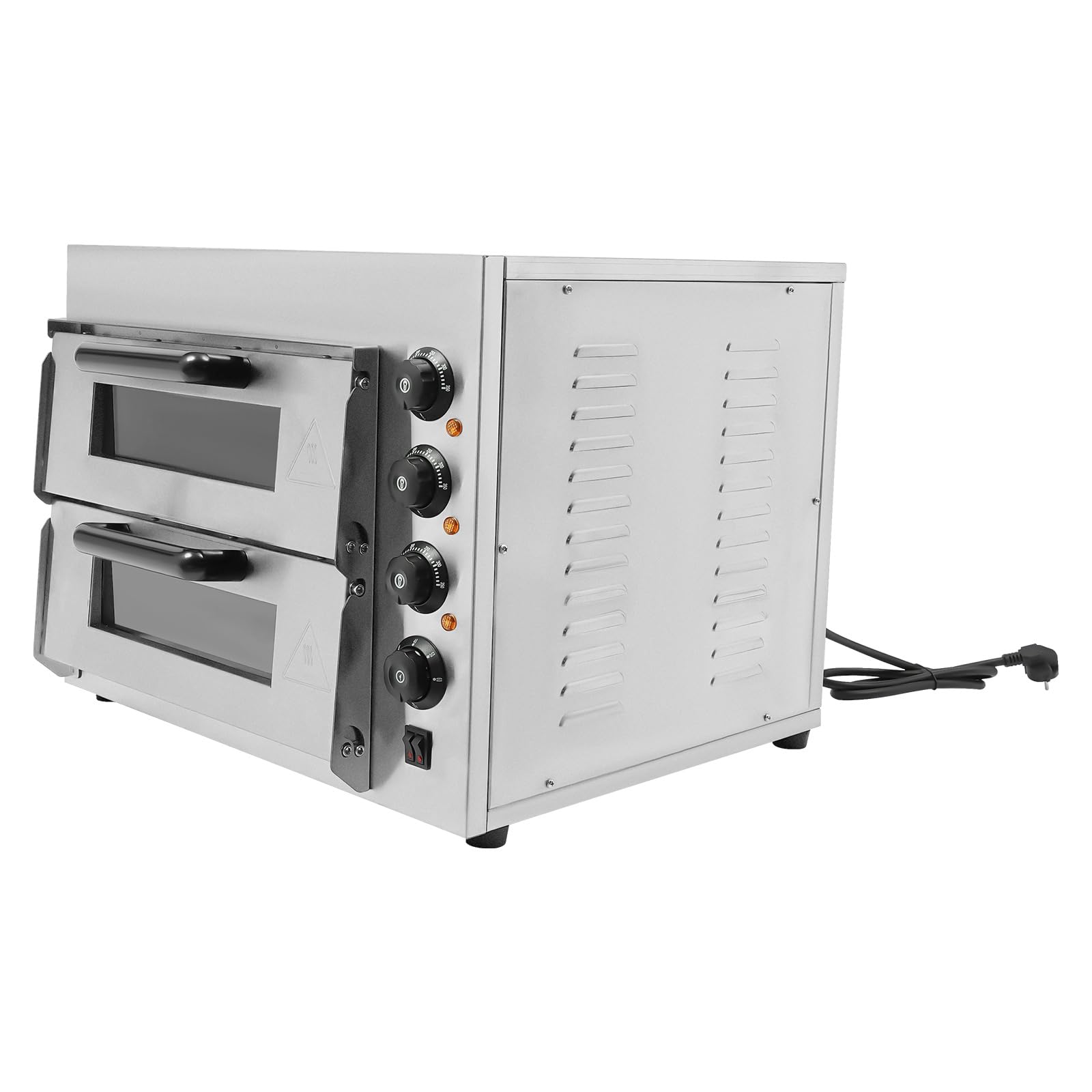 Horno de pizza de doble cámara, horno eléctrico profesional para pizza de acero inoxidable con 4 botones giratorios 50-350 ℃ Temperatura ajustable, para gastronomía