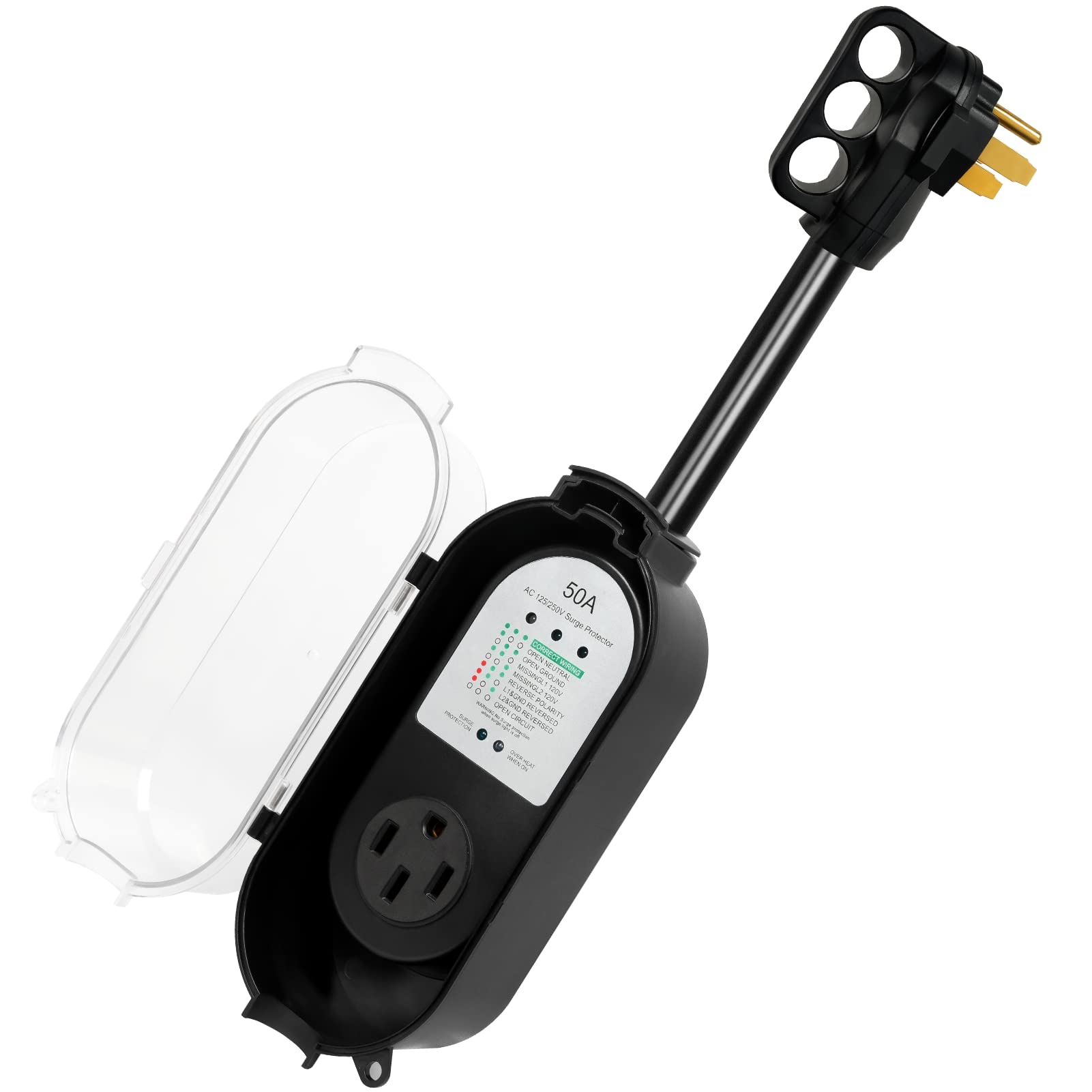 QNINE RV Surge Protector 50Amp with Waterproof Cover, Allin1 Circuit