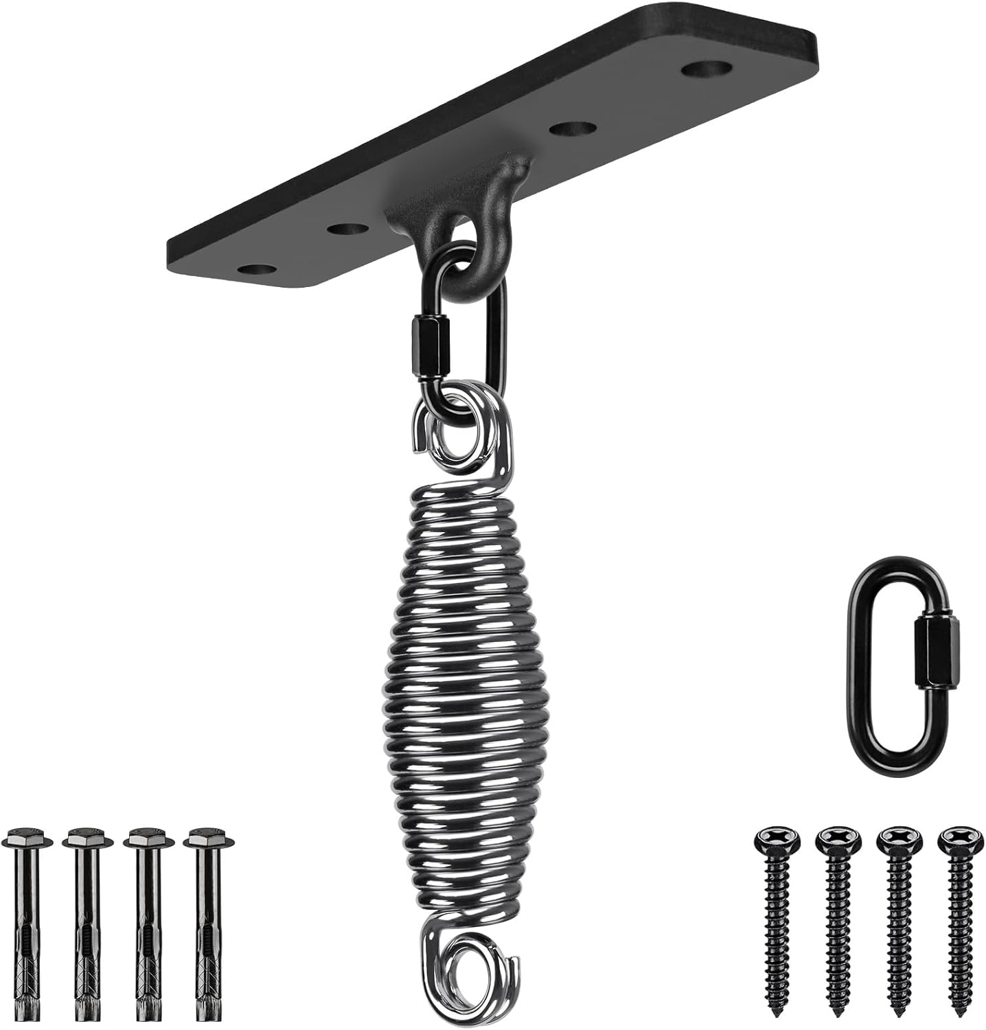 similar Dolibest Heavy Bag Hanger, Wall Ceiling Mount Hook for Punching Bags, Body Weight Strength Training Systems, Wood Beam Holder with Spring and 2 Carabiners, 4Wood Screws for Wooden Sets (Black) 5mm Spring