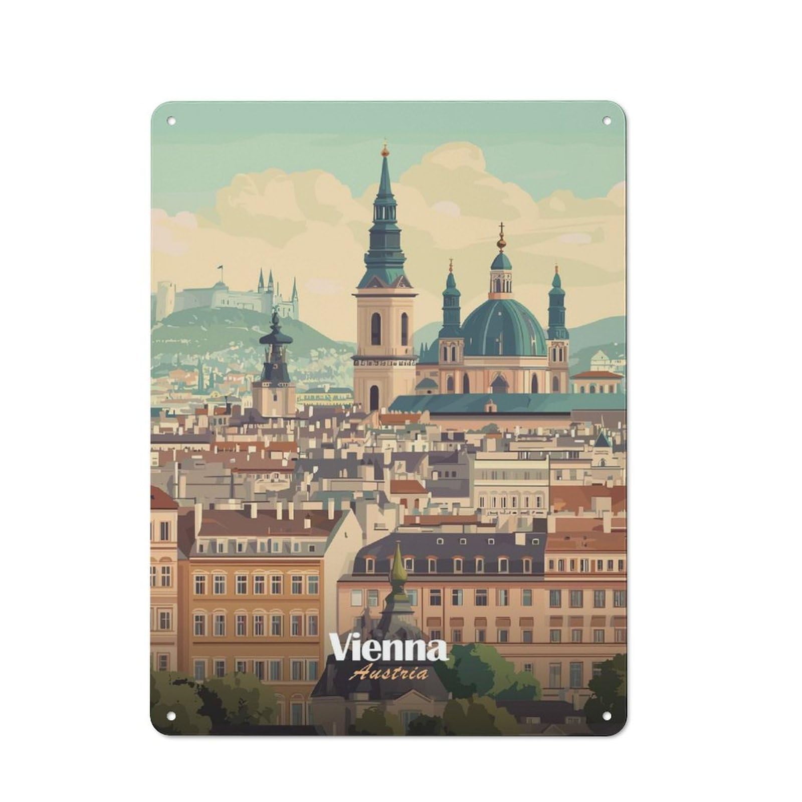 Junmoney Style-4 Vienna Cityscape Classic Metal Wall Decor 40X30cm, Tin Sign For Bar, Kitchen, Garage Or Games Room