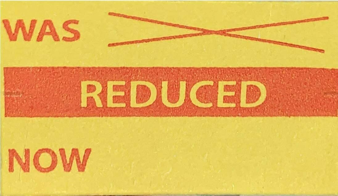 Gato CT7 26mm x 16mm Price Gun Labels - Printed 'Reduced was/Now' Yellow- 10 Rolls / 12,000 Labels