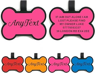 Dog Tags for Pets Engraved UK Personalized ID Tags for Dogs Cats Puppy Kitty Silicone Personalized Dog Tag 2 Shapes & 5 Colours (Pink Bone)