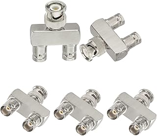 Eightwood BNC Splitter Adapter 5-Pack BNC Male to Dual Female 1 in 2 Out 3 Way Audio RF Connector