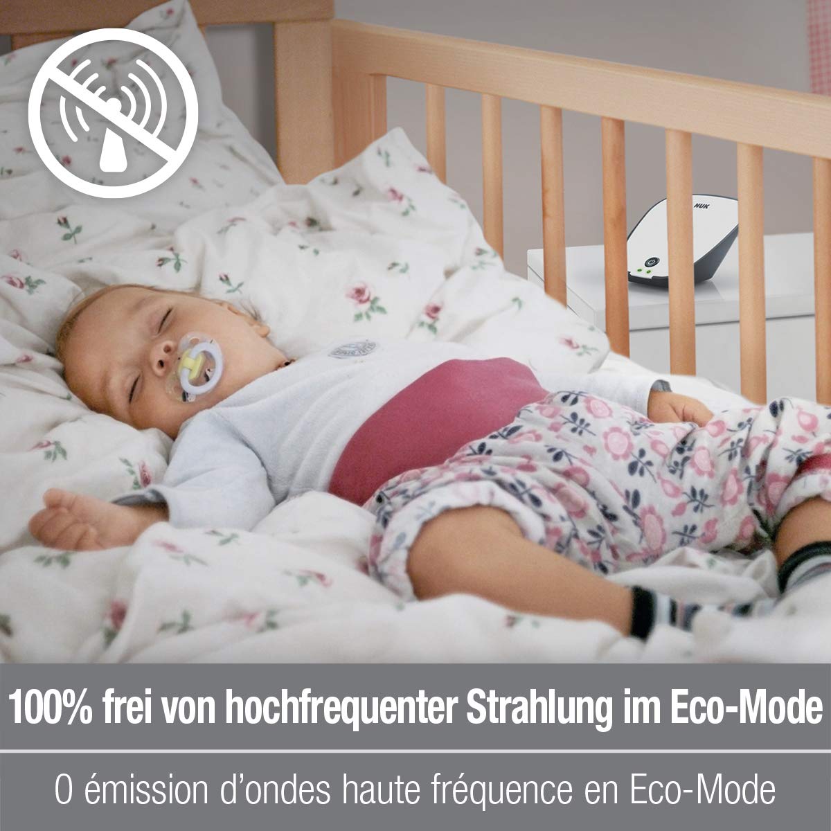 NUK Eco Control 500 Digitales Audio Babyphone, frei von hochfrequenter Strahlung im Eco-Mode, Gegensprechfunktion, weiß
