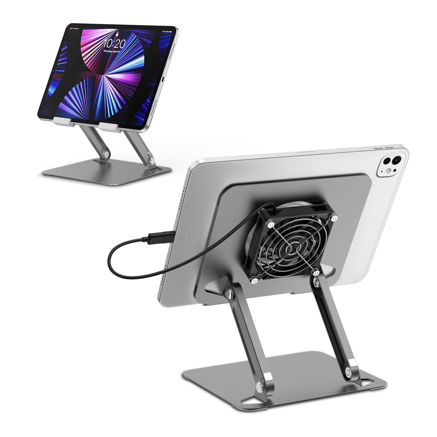 Supporto per tablet con ventola USB, regolabile in altezza, pieghevole, compatibile con MacBook, laptop, iPad Pro/Air/Mini/11/10/9/8/7/6,fino a 9,6 pollici (grigio)