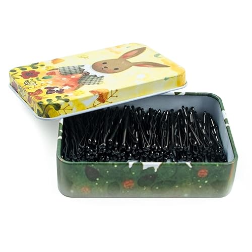 Mini horquillas negras con bonito estuche, 200 CT 1.38 pulgadas, pequeños horquillas para moños, horquillas de pelo premium para niños, niñas y