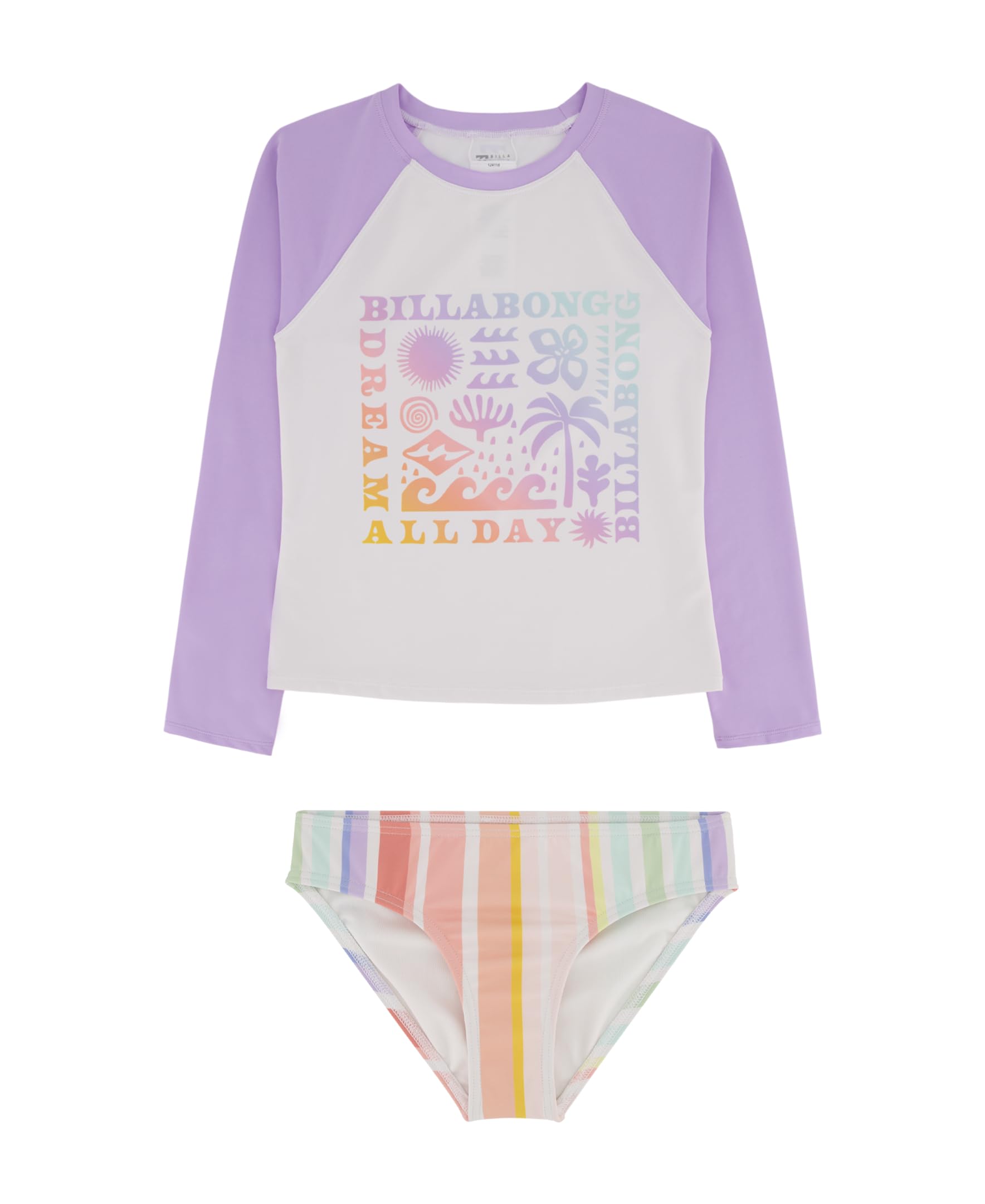 Billabong Girls Two-Piece Rashguard Swimsuit Set, UPF 50+ Sun Protection, Quick-Dry Bathing Suit