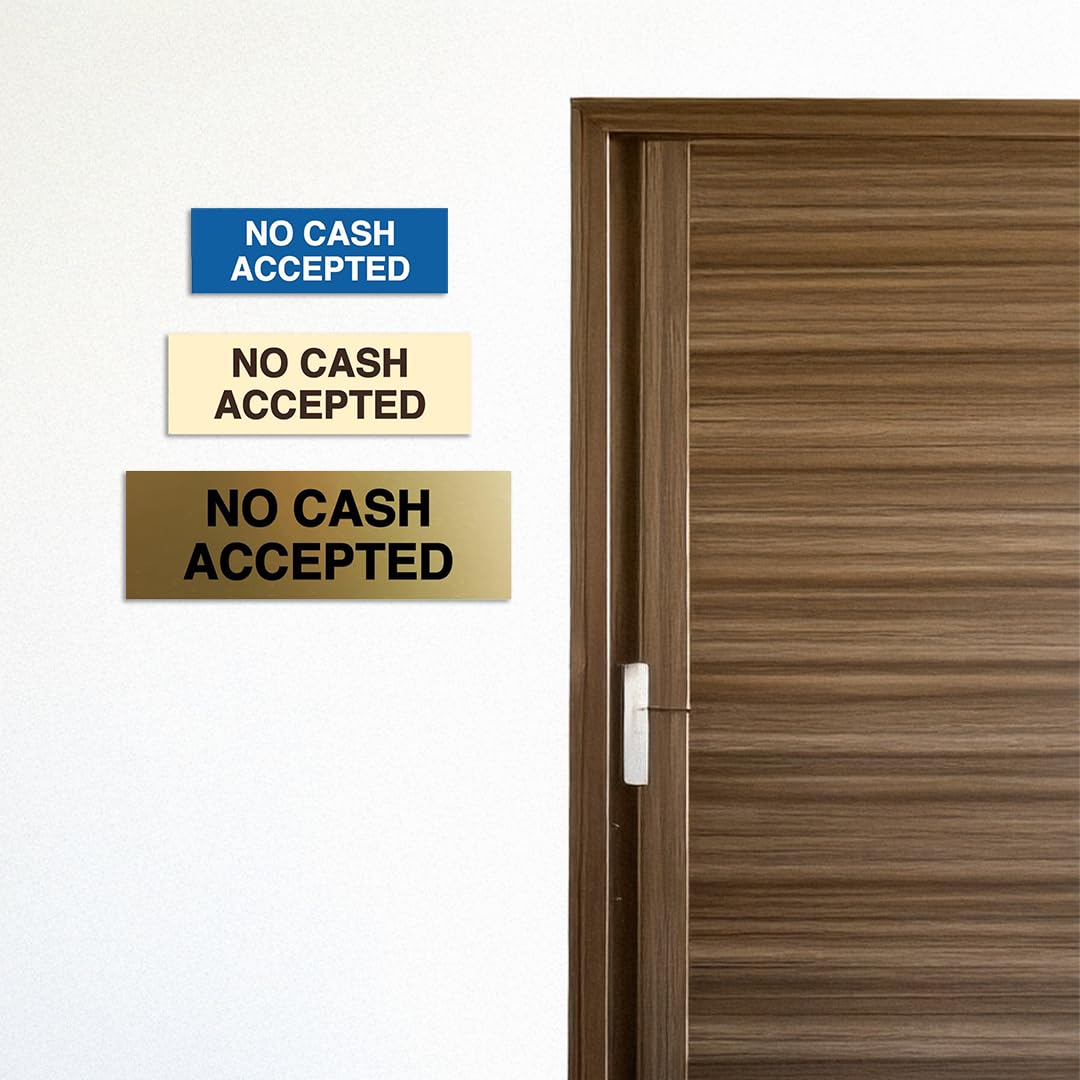 Letrero Basic No Cash Accepted (plata cepillada) - Paquete grande de 2
