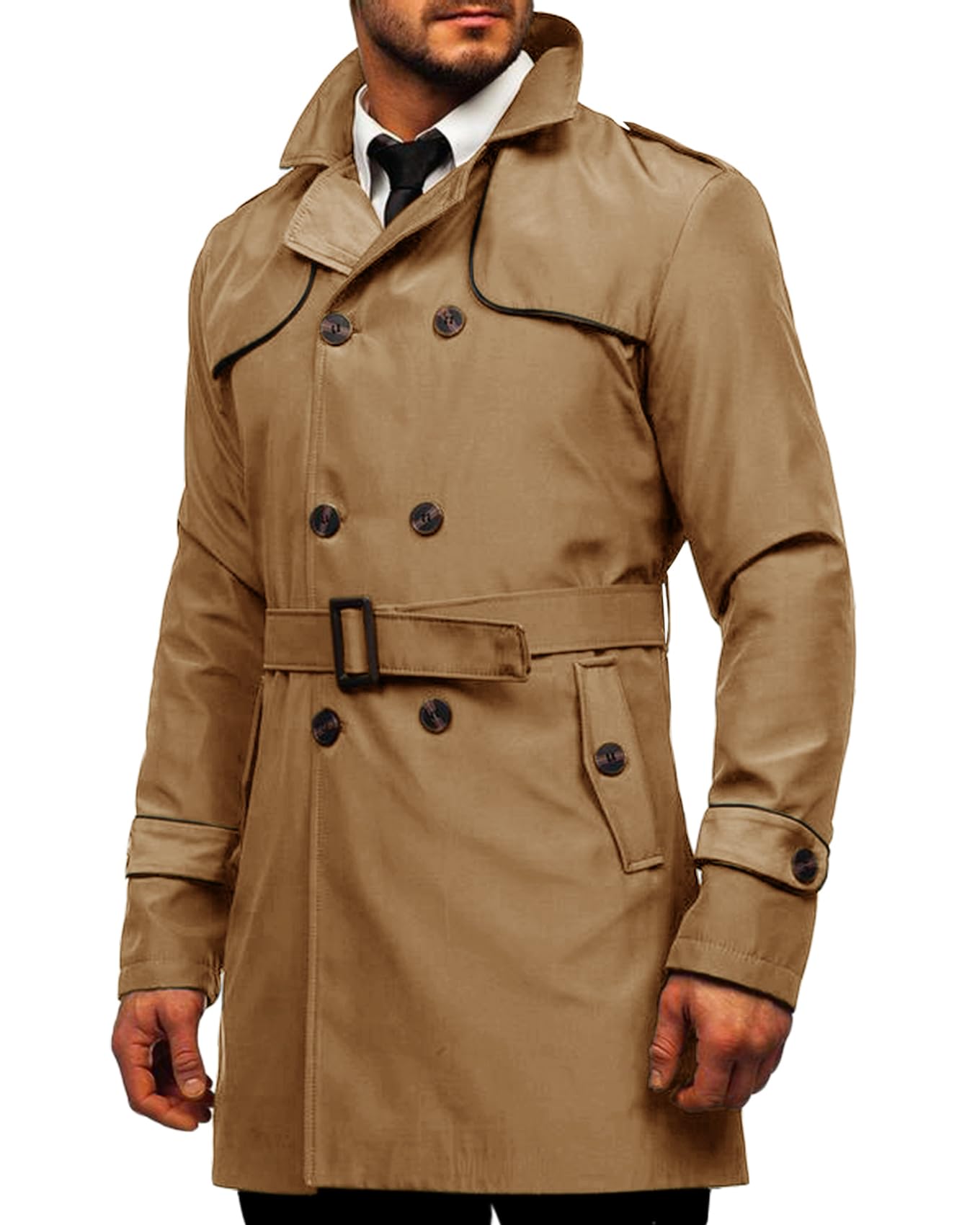 Runcati Trenchcoat Herren Slim Fit Zweireiher Mantel Mittellang klassisch Business Casual Coat Herbst winddicht Mantel