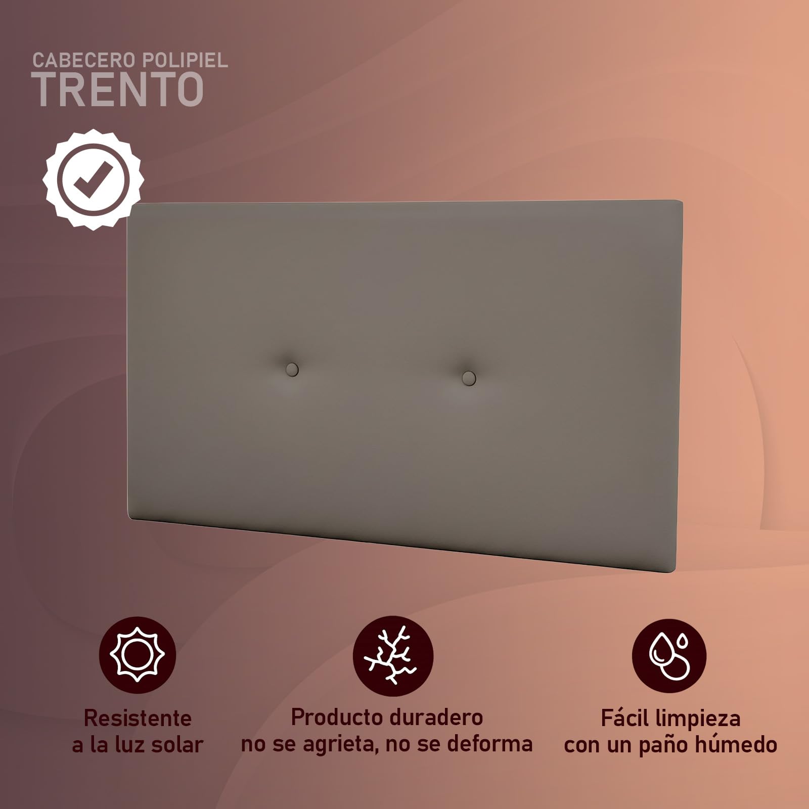 amuéblate Online - Cabecero Polipiel Premium Acolchado Trento Medidas 105 x 60 cm (Cama de 90 y 105) Gris