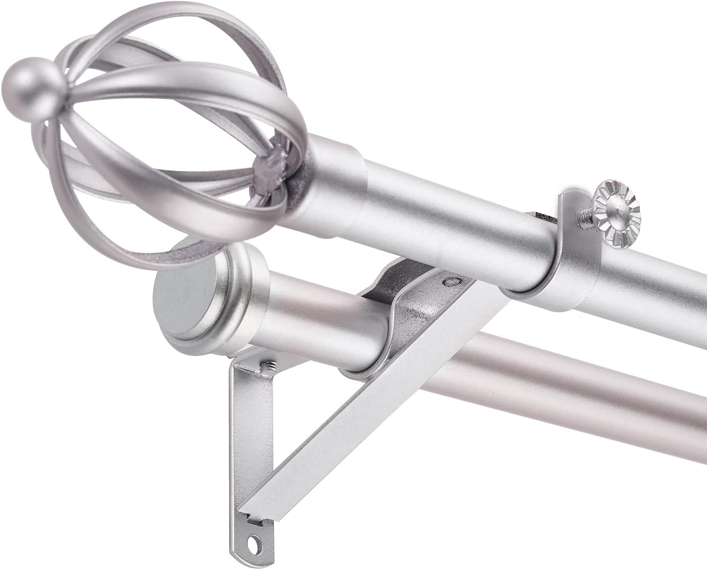 Double Curtain Rods, Window Treatment Telescoping, 3/4-Inch Diameter, Adjustable 66-120 Inch, Silver Steel Finish