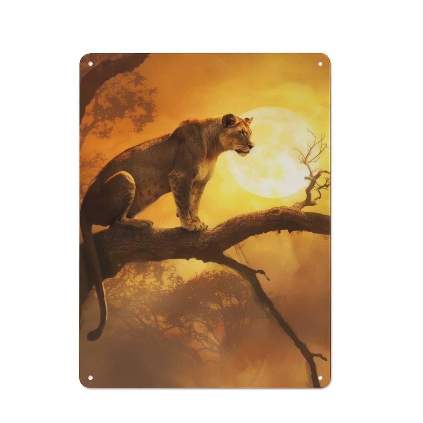 Junmoney Style-12 Sunlit Lioness Barn Style Metal Wall Decor 40X30cm, Country Metal Sign For Kitchen, Cottage, Porch Or Garden Room