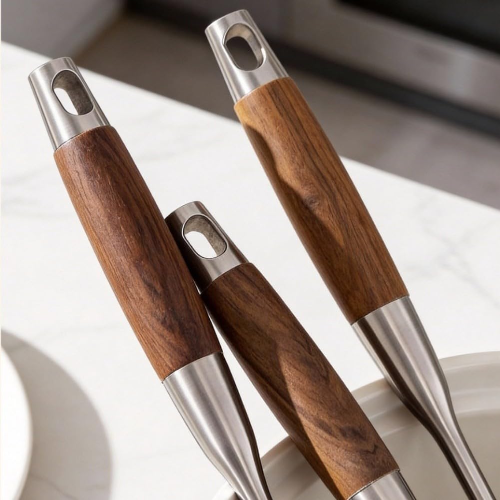 Manico in legno, utensile da cucina, 39 cm, per padelle, wok (set da 4
