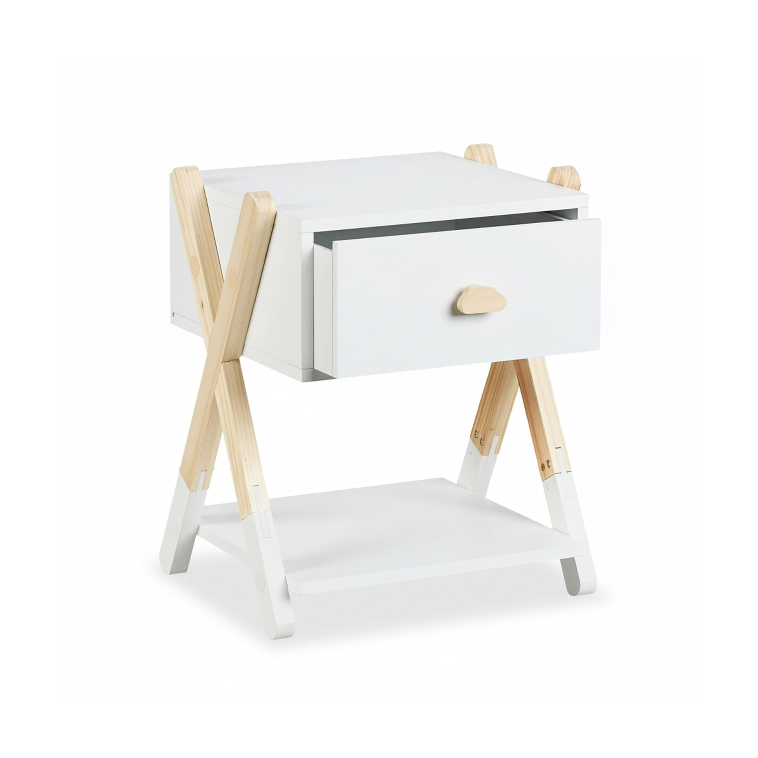 Relaxdays Table de Chevet, pour Votre Bout de Chou, Bois de pin & MDF, H x L x P : env. 42 x 34 x 32 cm, Blanc et Nature