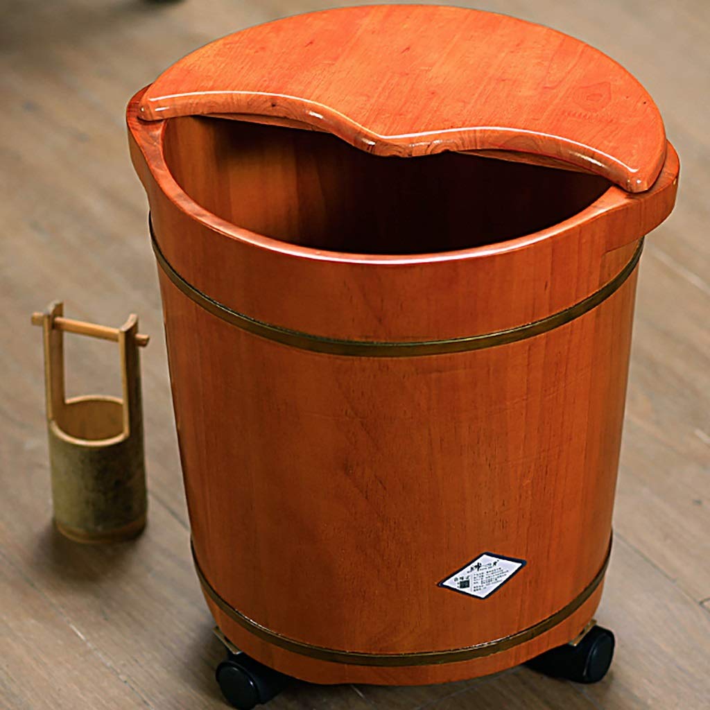 Secchio per pediluvio in legno Barile per pediluvio Secchio per vasca da bagno in legno con ruota, Vaschetta per pediluvio spessa e robusta in quercia, Barile per pedicure con coperchio Super facile