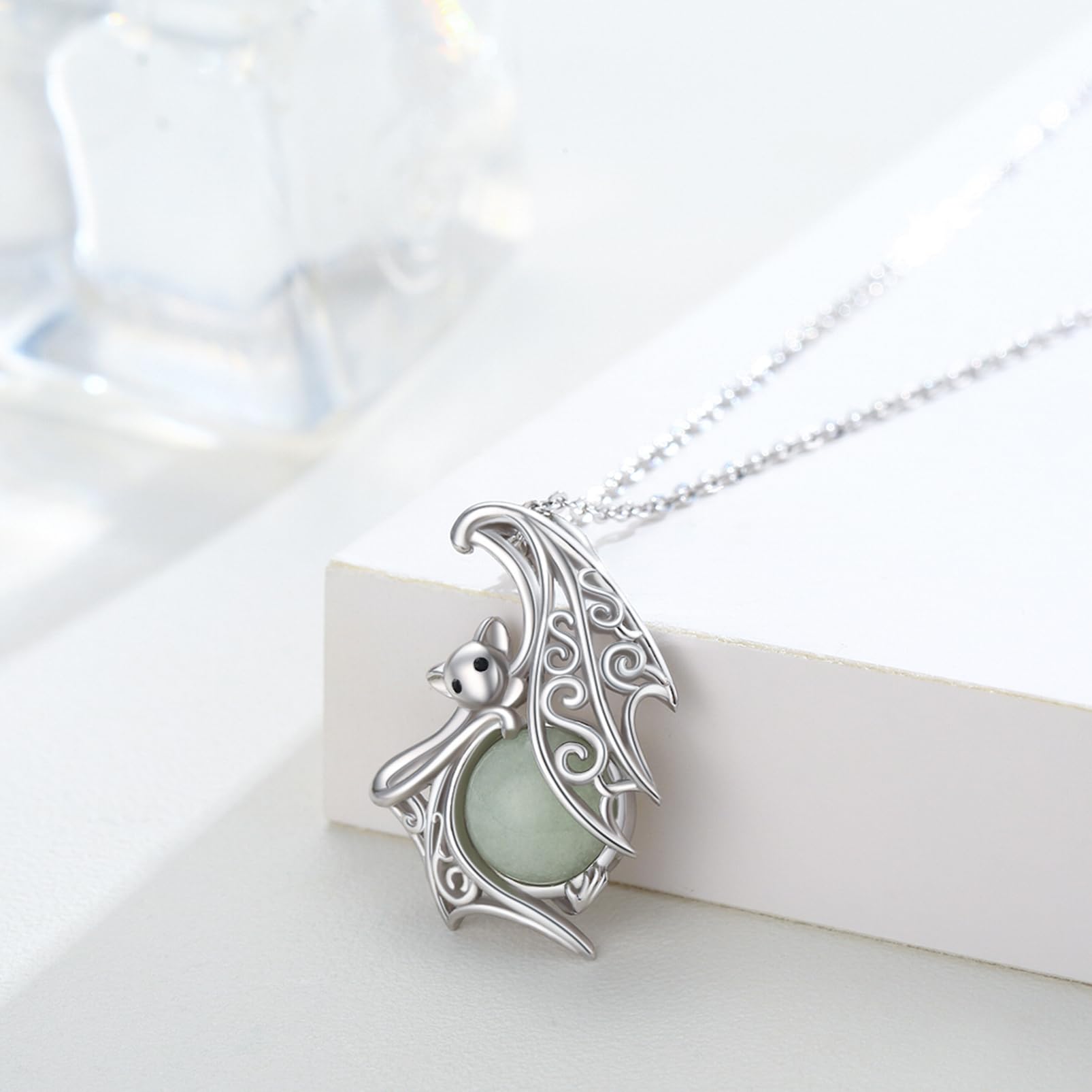 Fledermaus Kette S925 Sterling Silber Halloween Fledermaus Halskette Gothic Anhänger Halloween Anhänger Geschenk Weihnachten Schmuck für Damen