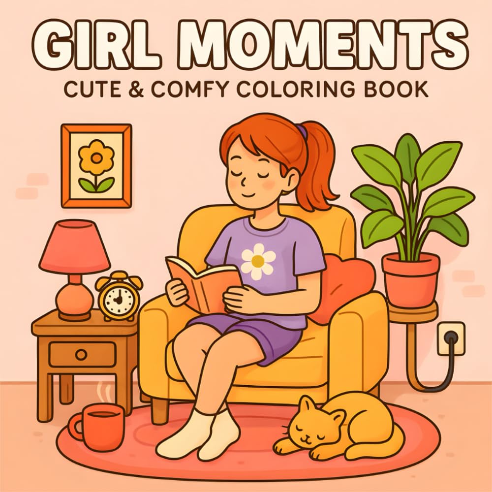 Girl Moments: Cute Daily Scenes, Cozy Hygge Moments, and Comfy Vibes for Relaxation and Stress Relief | A Coloring Book for Adults and Teens