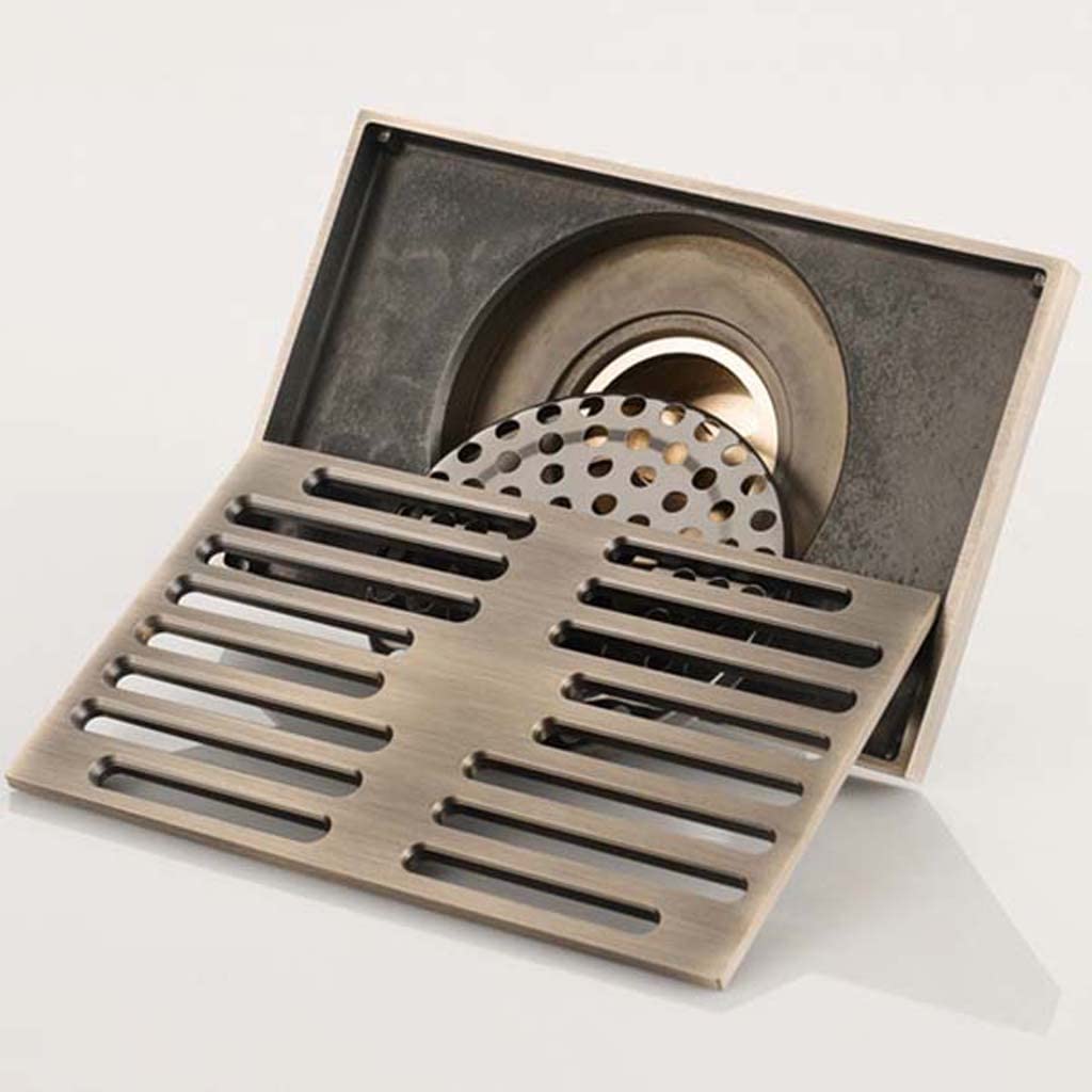 TJH 140 * 90mm Plein Cuivre Salle De Bains Résistant Aux Insectes Et Aux Odeurs À Haut Débit Rectangulaire Bronze Antique Bronze Siphon De Sol pour Hôtel, Salle De Bains, Garage Et sous-Sol