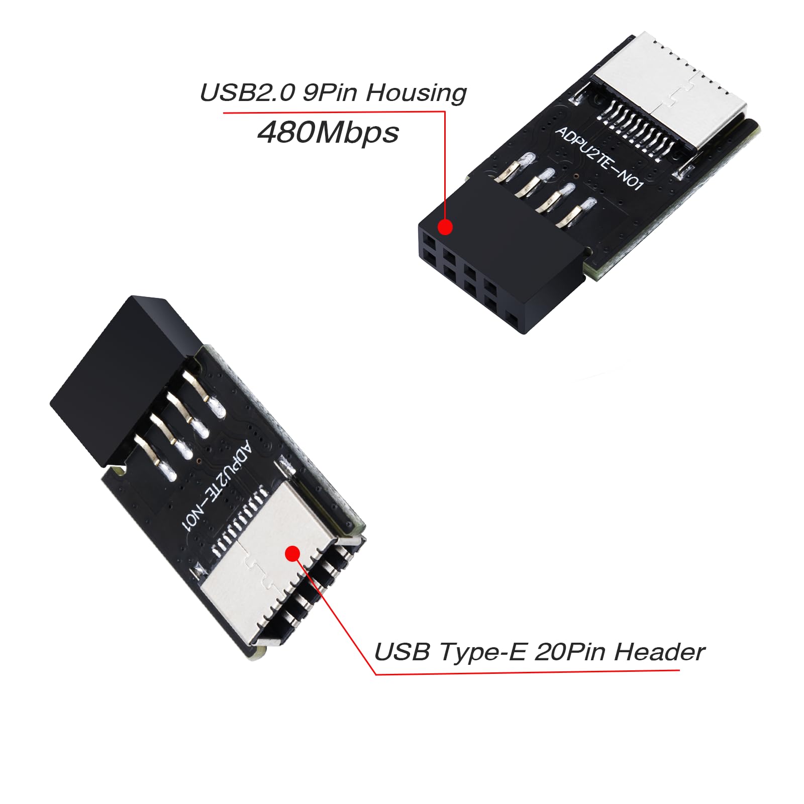 XRIKUI USB 2.0 9pin Male to USB 3.1 Type E(A-Key) Female Front Socket Mainboard Header Extension Adapter