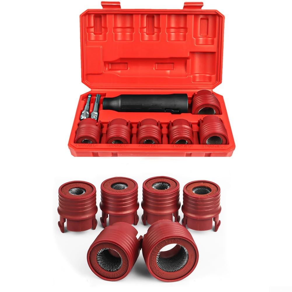 Wheel Stud Thread Cleaning Kit 9 Pieces Car Maintenance Tools 12mm to 28mm Metal Wire Brushes Set With Drill Adapter for Automotive Workshop