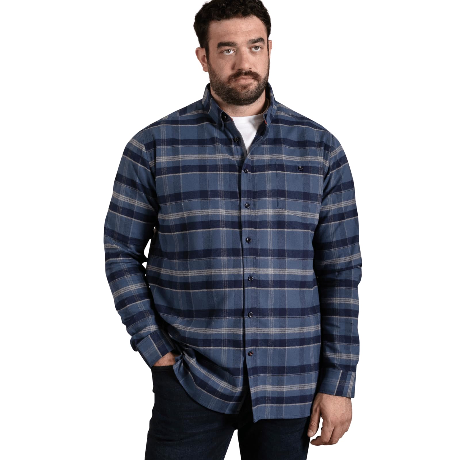 D555 Long Sleeve Check Shirt With Button Down Collar, Navy, Size 7Xl, Men