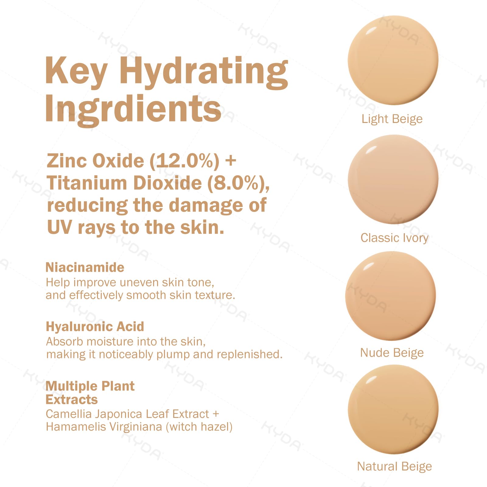 KYDA Mineral Serum Skin Tint, SPF 40 Tinted Moisturizer BB Cream, Infused with Niacinamide - Image 4