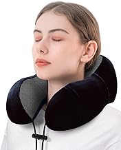 Neck Pillow for Travel - Travel Pillow for Flights - Travelling Accessories for Train - Neck Support Pillow for Car - Neck Rest for Sleeping - Memory Foam Pillows for Men Woman (Navy Blue)