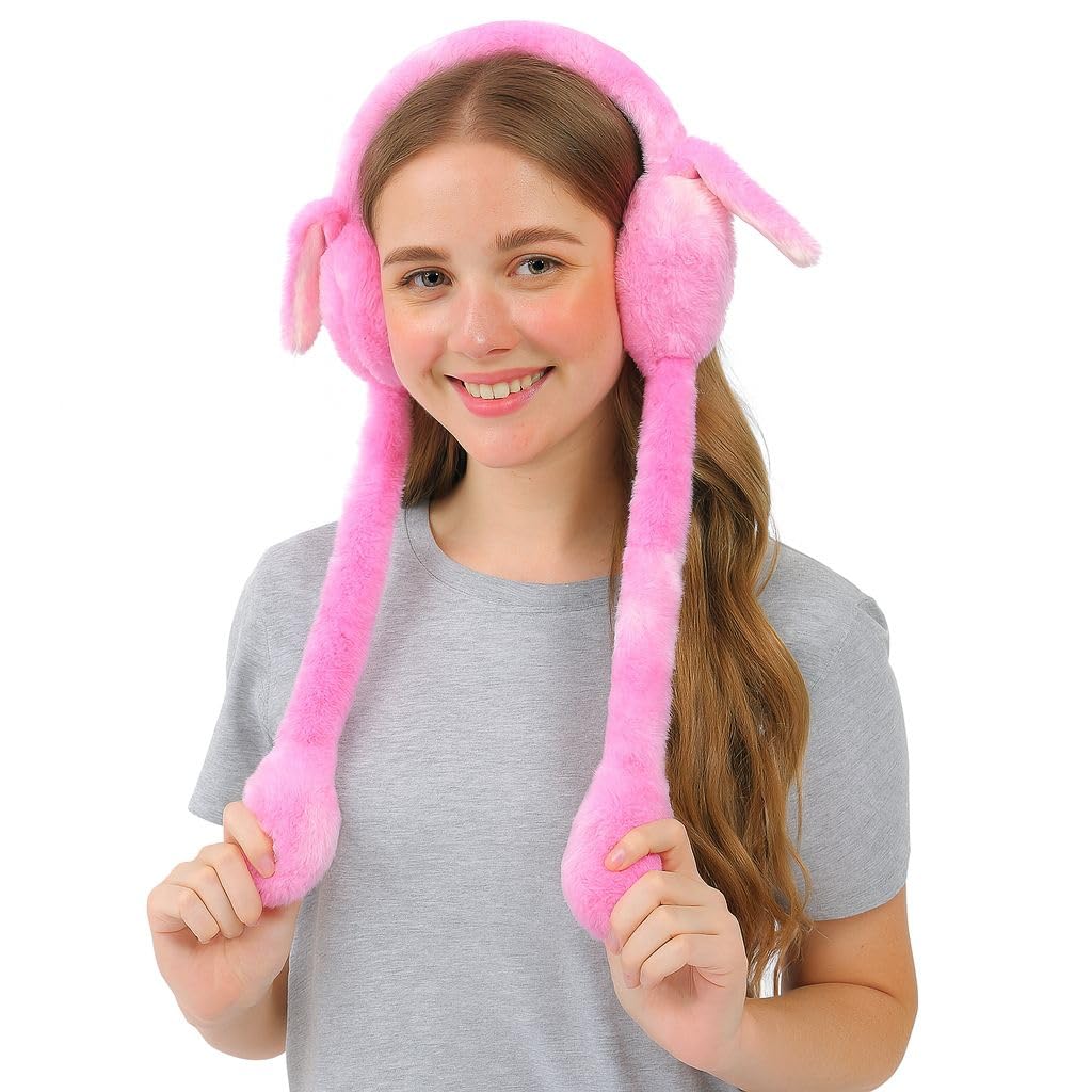 Women Cute Rabbit Moving Ears & Sound Earmuff Soft Cozy Plush Winter Ear Warmer for Cold Weather Outdoor Headband for Kids Girls Boys(Random)-image-41